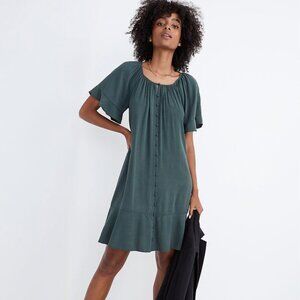 Madewell Lusterweave Button-Front Mini Dress - Size XS - Color: Dark Palm